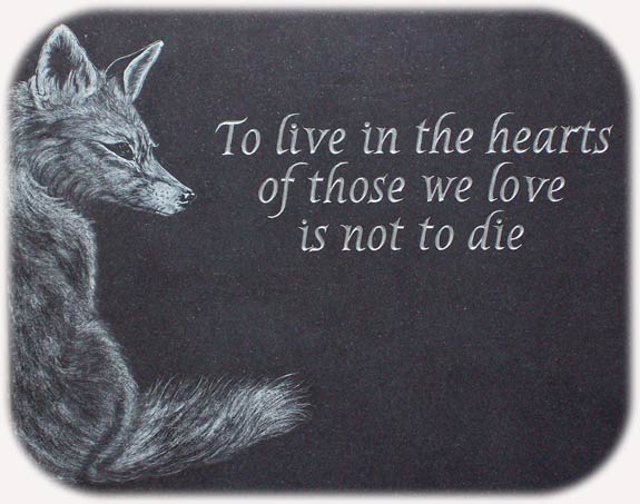 Fox Etching and Inscription on Gothic Top Headstone